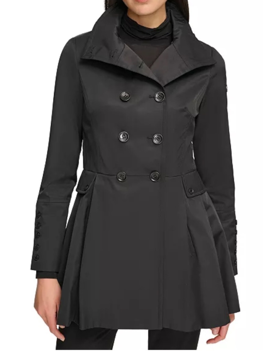 Calvin Klein Black Double-Breasted Flared Trench Coat